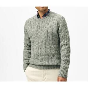 Mens Brooks Brothers Wool Cable Knit Sweater Gray Large Preppy Classic Fisherman